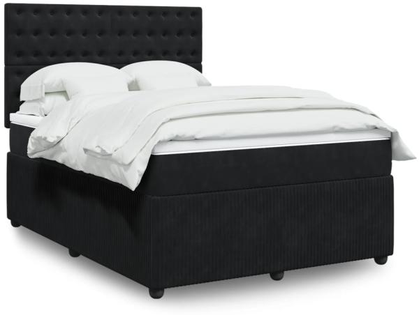 vidaXL Boxspringbett mit Matratze Schwarz 140x200 cm Samt 3292372