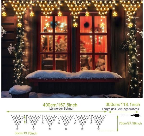 VIVIHEYDAY LED-Lichtervorhang Sterne LED Lichterkette Dekolicht Innen Weihnachten Deko, 8 Beleuchtungsmodi