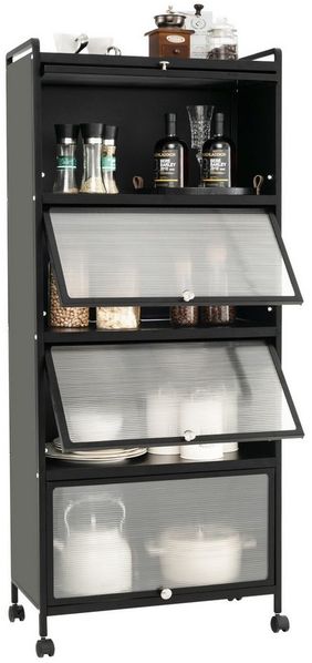 COSTWAY Hochschrank 5-stufig Küchenregal mit aufklappbaren PC-Türen & Rollen