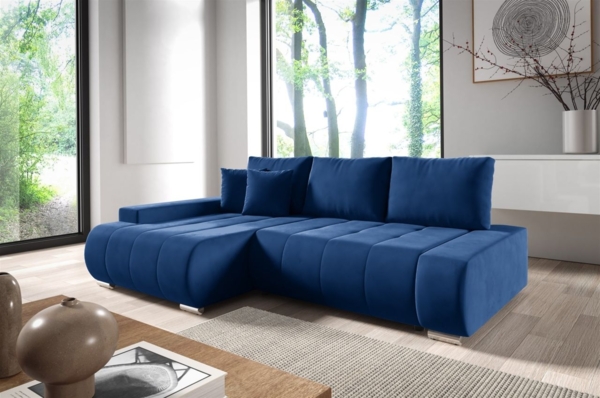 Ecksofa Schlafsofa ELMO Stoff Monolith Dunkelblau Ottomane Links