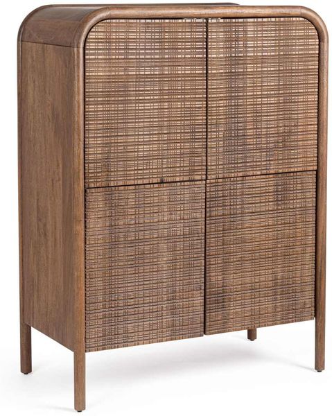 Kommode Sanat aus Mangoholz, Retro Chic mit handgefertigten Schnitzereien, braun, 4 Türen