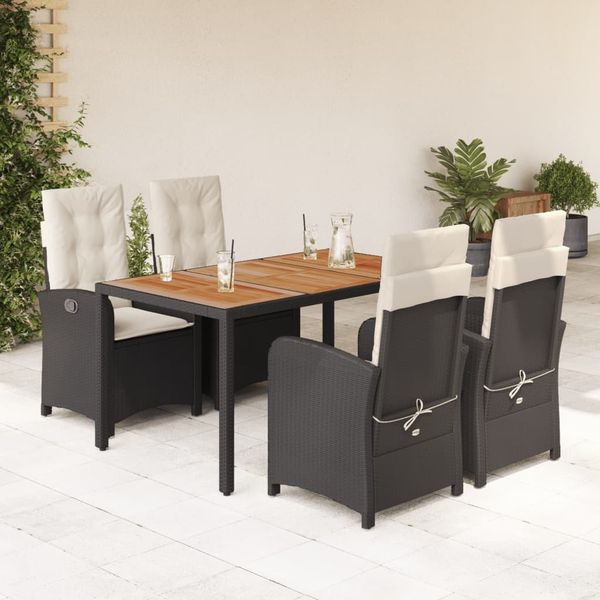 vidaXL 5-tlg. Garten-Essgruppe mit Kissen Schwarz Poly Rattan 3212224