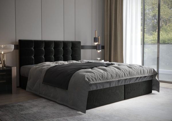 B&B Home 'Coria' Boxspringbett mit Bettkasten, Samt, Schwarz, 180x200 cm