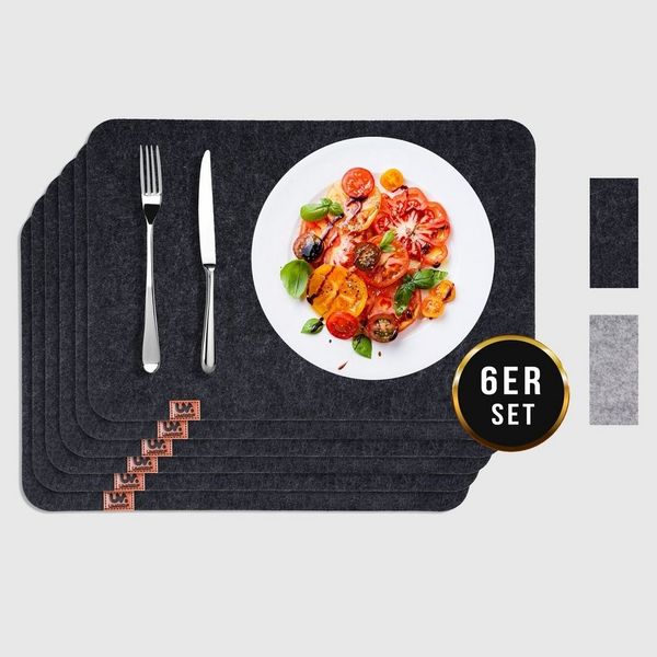 Montegoni Platzset Rutschfeste Tischset abwaschbar aus Filz 6er Set, (6 Tischuntersetzer Platzset (44x32 cm), Platzdeckchen abwischbar