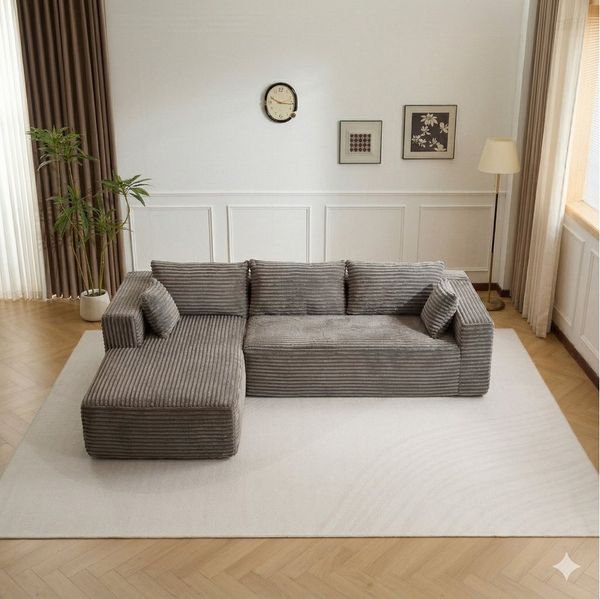 Leawin Sofa Sofas Wohnzimmer, modulares Sofa L-Form aus Cord, 3-Sitzer, modular, bequem und platzsparend für kleine Räume