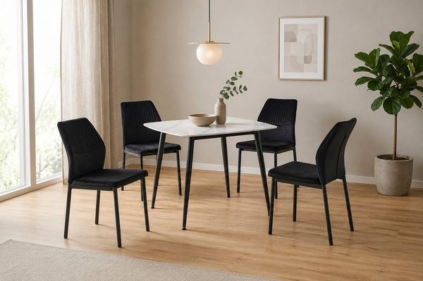 OTTO home Essgruppe Nora, Set, 5-tlg, (Set, 5-tlg, 4 Stühle + 1 Esstisch), mit 4 bequemen Stühlen, Esstisch aus gesintertem Stein in Keramikoptik