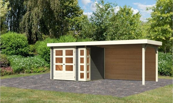 Gartenhaus Kerko 3 - 238 x 213 cm inkl. Anbaudach 2,80 m mit Rückwand, 19 mm Holz terragrau