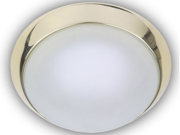 Deckenleuchte, Glas Weiß mit Klarrand, Dekorring Messing poliert, Ø 30cm