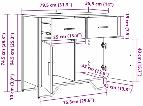 vidaXL Sideboard Schwarz Eichen-Optik 79.5 x 35.5 x 74.5 cm 883568 Bild 10