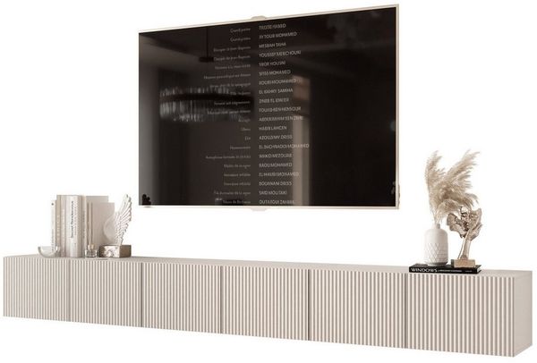 yourhouse24 Lowboard TV ANGEL 300 mit LED-Beleuchtung – Geriffelte Fronten