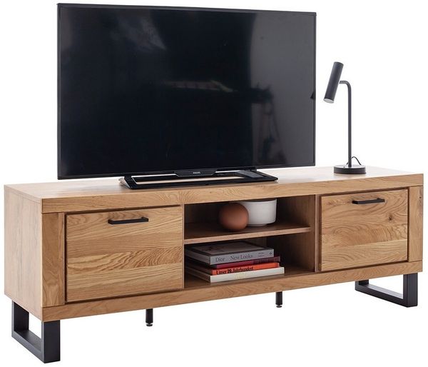 Lomadox Lowboard KUMASI-06, 169 cm breit, Eiche massiv geölt, Metallfüße & -griffe