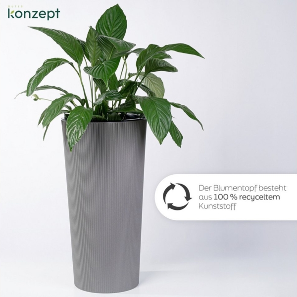 KONZEPT Blumentopf Hoch mit Einsatz, Rillenstruktur, für Garten, Balkon, für Außenbereich, wetterfest, UV-beständig