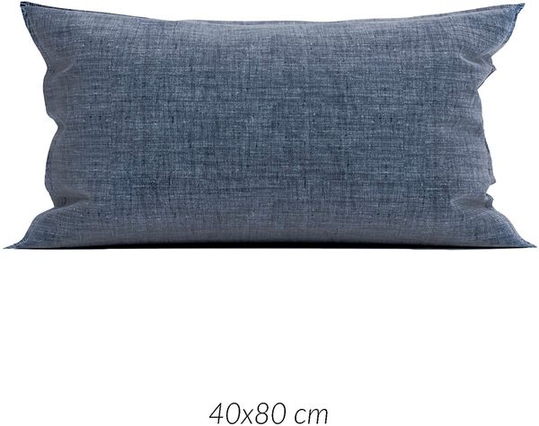 2 Stück Zo! Home Cotton Kissenbezüge 40x80 Lino Urban blue dunkelblau meliert uni