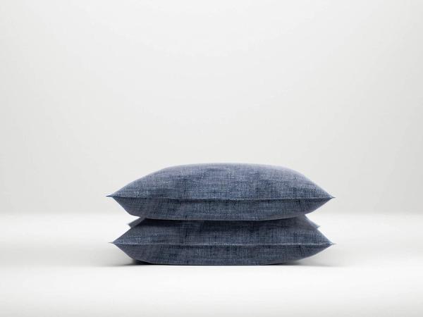 2 Stück Zo! Home Cotton Kissenbezüge 40x80 Lino Urban blue dunkelblau meliert uni