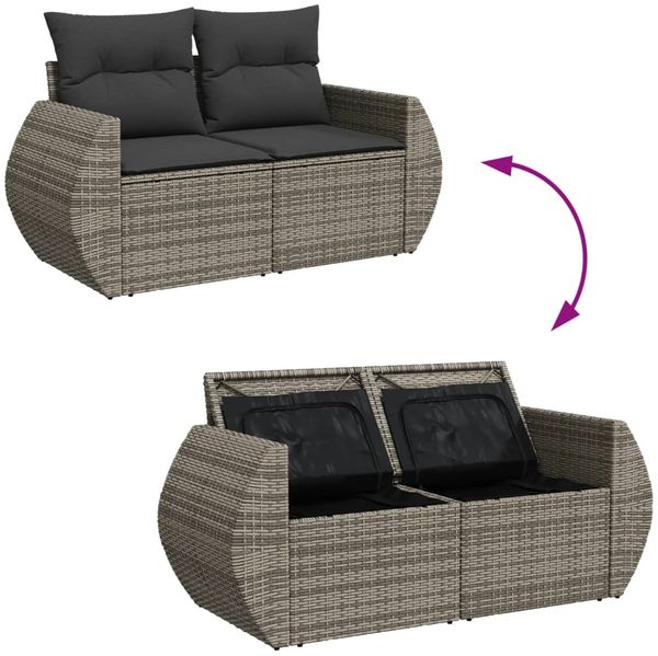 vidaXL Gartensofa 2-Sitzer mit Kissen Grau Poly Rattan 366142 Bild 9