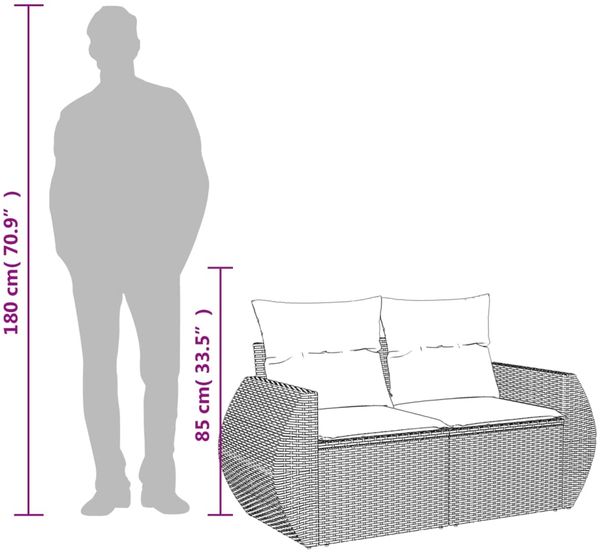 vidaXL Gartensofa 2-Sitzer mit Kissen Grau Poly Rattan 366142 Bild 11