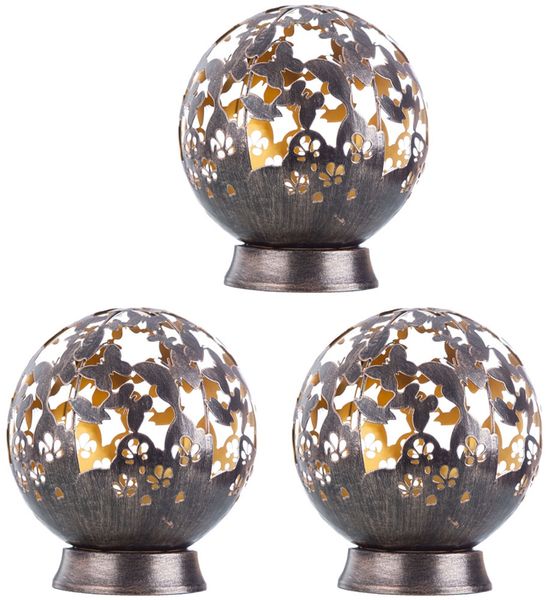 3x LED Solarleuchte, Kugel-Design, Schmetterling Blumen schwarz