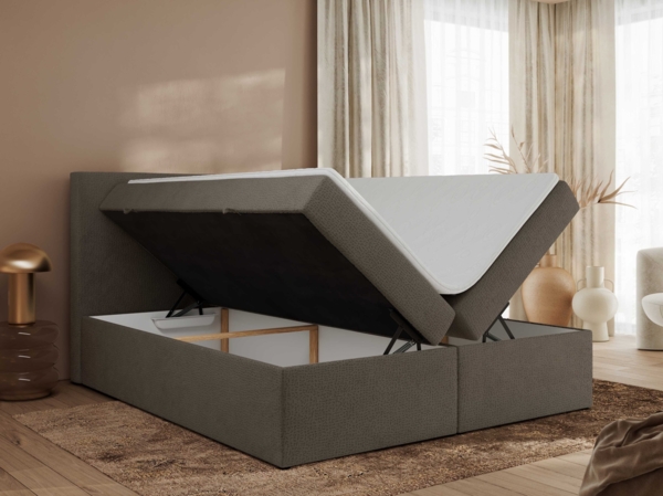 Boxspringbett mit Multipocket-Matratze und Topper, Doppelbett, Struktur dekostoff, Polsterbett mit Bettkästen - JAGUAR - 200 x 200 cm - Braun Struktur - H3 Bild 3
