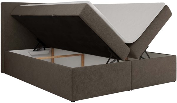 Boxspringbett mit Multipocket-Matratze und Topper, Doppelbett, Struktur dekostoff, Polsterbett mit Bettkästen - JAGUAR - 200 x 200 cm - Braun Struktur - H3 Bild 5