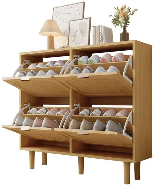 OKWISH Schuhschrank für Flure und Eingangsbereiche (1-St, B100/H90/T25 cm) mit Metallgriffen und 4 Klappschubladen