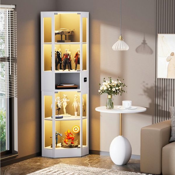 BBWL Vitrine LED 5 Ebenen mit Sensor Beleuchtung Vitrinenschrank Glastüren Glasvitrine 57x40x165cm modern, Stauraum