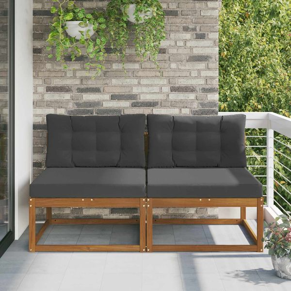 vidaXL Outdoor Mittelsofa mit Kissen 2 Stück Natur 900539