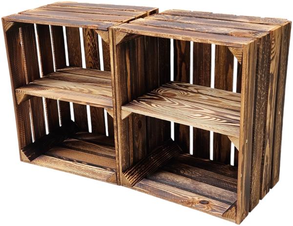 Holzkiste Obstkiste 2er Set Geflammt Ablage kurz 50 x 40 x 30cm Dunkel