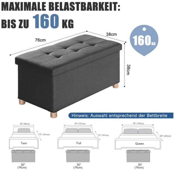 SURFOU Sitzhocker mit Stauraum und Deckel Aufbewahrungsbox Fußhocker bis 300 kg (für Wohnzimmer Schlafzimmer Flur), Hocker mit Stauraum mit Holzfüßen