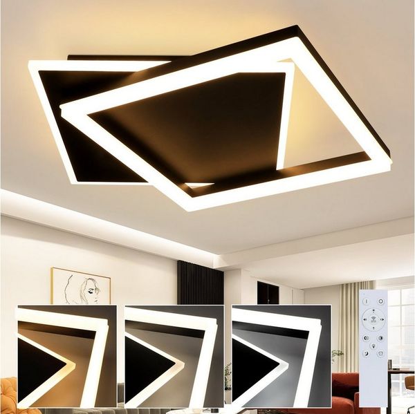 ZMH LED Deckenleuchte Deckenlampe Wohnzimmer - Schlafzimmerlampe Schwarz 42W, LED fest integriert, 3000-6500k, Mit Fernbedienung Modern Decke Eckig Acryl