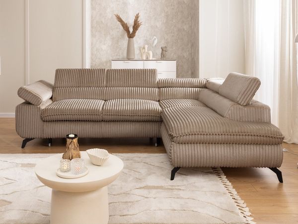 S-Style Möbel Ecksofa Bonnie mit Schlaffunktion Bettkasten und Kopfteilverstellung, mit Wellenfederung, Cord-Stoff