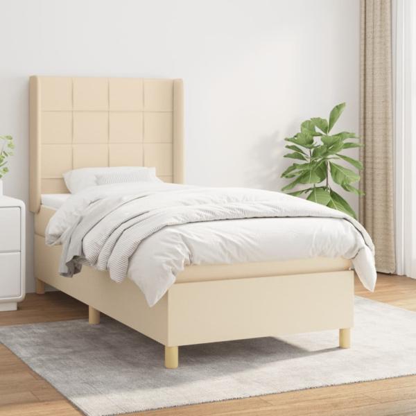 vidaXL Boxspringbett mit Matratze Creme 100x200 cm Stoff 3131974