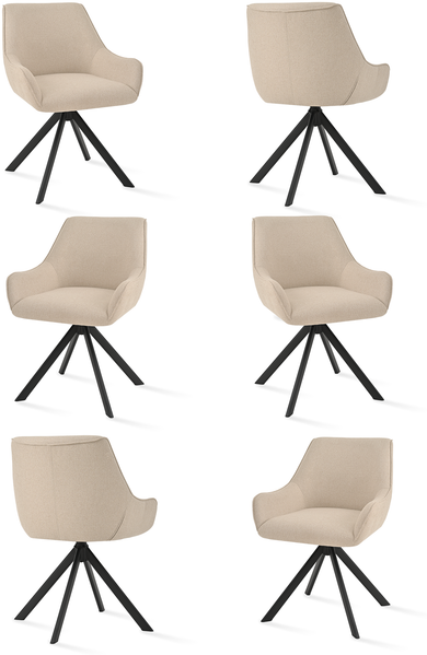 GOEURVANT 1178 Esszimmerstühle 6er-Set, 360° Drehbar, Webstoff - Beige Stoff