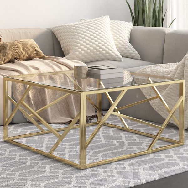 vidaXL Couchtisch Golden Edelstahl und Hartglas 349946
