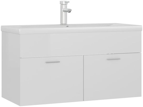 Waschbeckenunterschrank, Badschrank, Unterschrank mit Einbaubecken Hochglanz-Weiß j194p