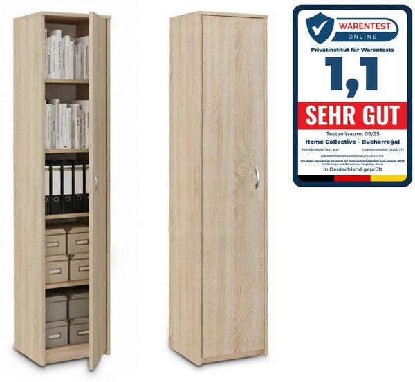 Home Collective Aktenschrank Bücherregal Kleiderschrank Regal 50 cm breit 180cm hoch Schrank (Regal Wand schmal Holz für Schlafzimmer Flur Keller Büro) Mehrzweckschrank mit 4 verstellbaren Einlegeböden Aktenschrank Sonoma