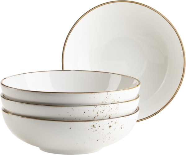 MÄSER Serie Pintar, hochwertiges Schüssel-Set, 4-teilig mit Ø 22 cm, mit heller Glasur, visuellen braunen Sprenkeln und feinem Rand im Vintage Handmade Look, Porzellan