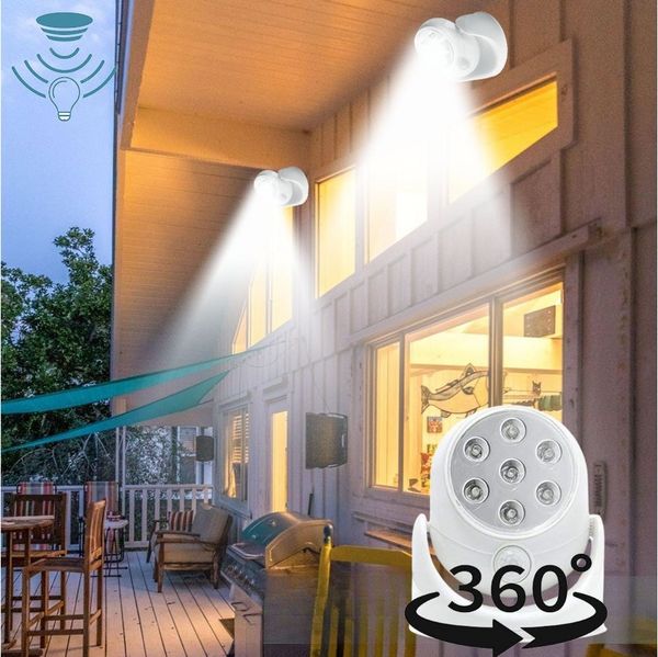 PRIISF LED Außen-Wandleuchte Bewegungsmelder Automatische Spot Strahler Flutlicht Wandstrahler, LED fest integriert, Kaltes Weiß, 360° Drehbar Nachtlicht Nachtleuchte Batteriebetrieben