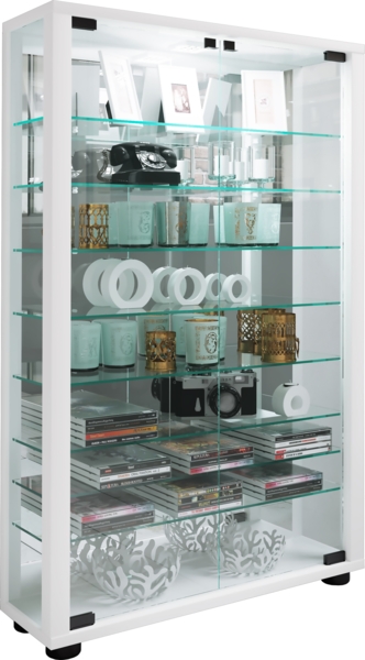 VCM Standvitrine Lumo 917747 Weiß H. 91 x B. 59 x T. 18 cm