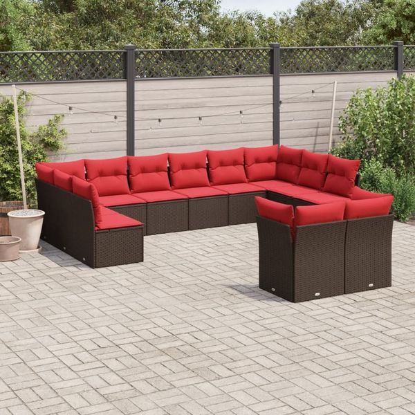 vidaXL 12-teiliges Gartensofa-Set mit Kissen, braun, Polyrattan 3218434