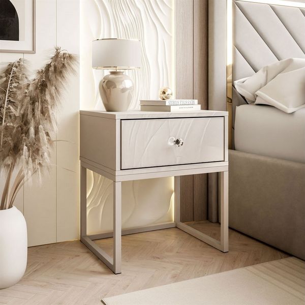 Lookway Nachttisch BLANCO Kaschmir auf Gestell – Moderner Nachtschrank fürs Schlafzimmer (1x Nachttisch), Breite: 45 cm