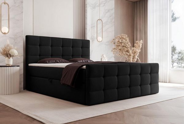 Compleo Boxspringbett elegant und modern, Doppelbett gepolstertes Kopfteil mit Bettkasten, Polsterbett Kontinentalbett, dekorativem Kopfteil