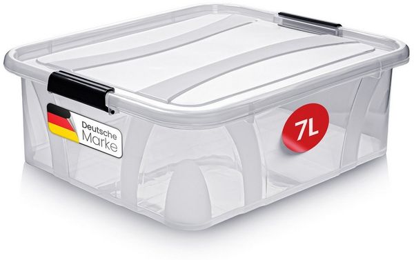 KONZEPT Aufbewahrungsbox mit Deckel, Stapelbox, BPA-frei, robuster Verschlussclips (Plastikbox Aufbewahrung Regalbox Spielzeugbox), 6 Größen wählbar 7 L- 14 L - 21 L - 32 L - 55 L - 80 L