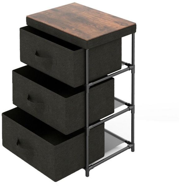 COSTWAY Nachttisch, mit 3 klappbarem Stoffschubladen, Metallrahmen, 30 x 40 x 62 cm