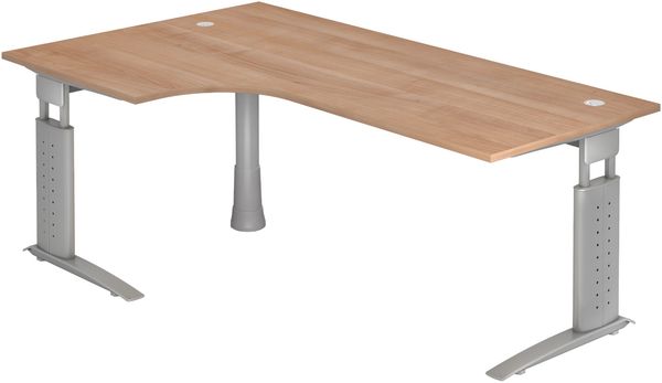 bümö höhenverstellbarer Eckschreibtisch U-Serie 200x120 Nussbaum, Gestell in Silber - Schreibtisch L Form, großer Tisch für's Büro, Computertisch höhenverstellbar, US-82-N-S