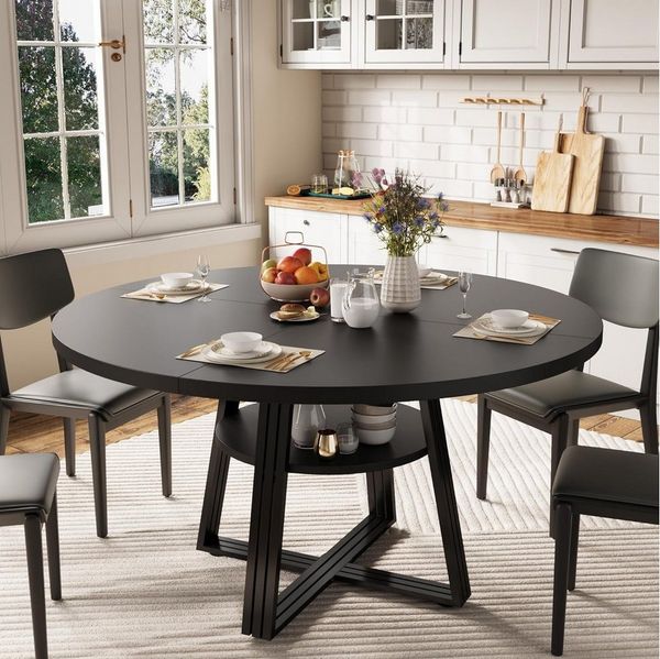 GarveeMore Esstisch Runder für 4-6 Personen,120 cm,Landhausküchentisch mit Stauraum, Küchentische für Esszimmer,Küche,Wohnzimmer,Wohnung