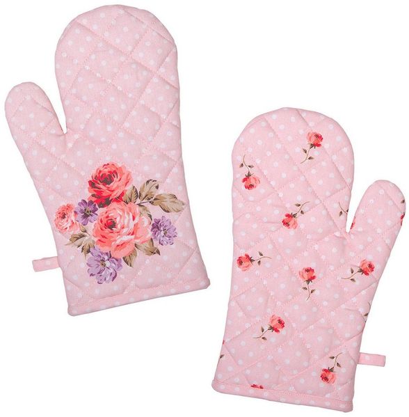 Clayre & Eef Topfhandschuhe Dotty Rose, (Set, 2-tlg, 2-teilig), Ofenhandschuhe wattiert Größe: ca. 18x30cm