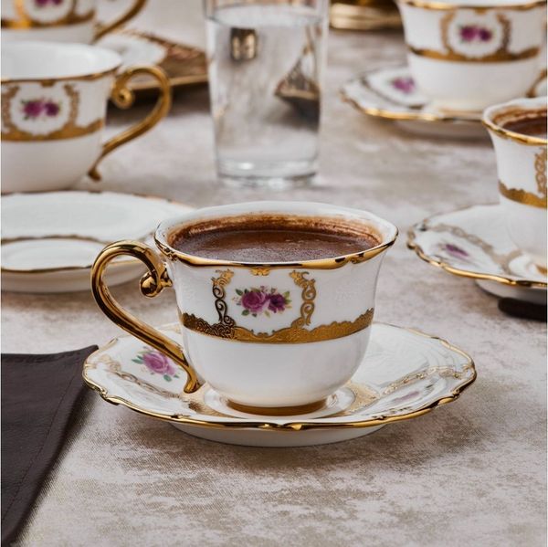 Karaca Kaffeeservice Karaca Royal Bone Elizabeth Kaffeetasse mit Untertasse Set 6 Personen