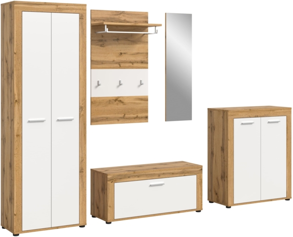 xonox. home Garderobe Jam X8BK6G02 Garderobenkombination Garderoben-Set in Wotan Eiche Nb, weiß, ca. 285 x 191 x 35 cm