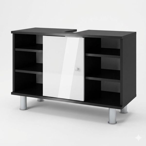 Waschbeckenunterschrank Fynn Anthrazit/Weiß Hochglanz 80 x 54 cm mit 6 Ablage Vicco