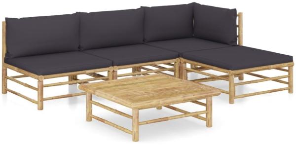 vidaXL 5-tlg. Garten-Lounge-Set mit Dunkelgrauen Kissen Bambus 3058192